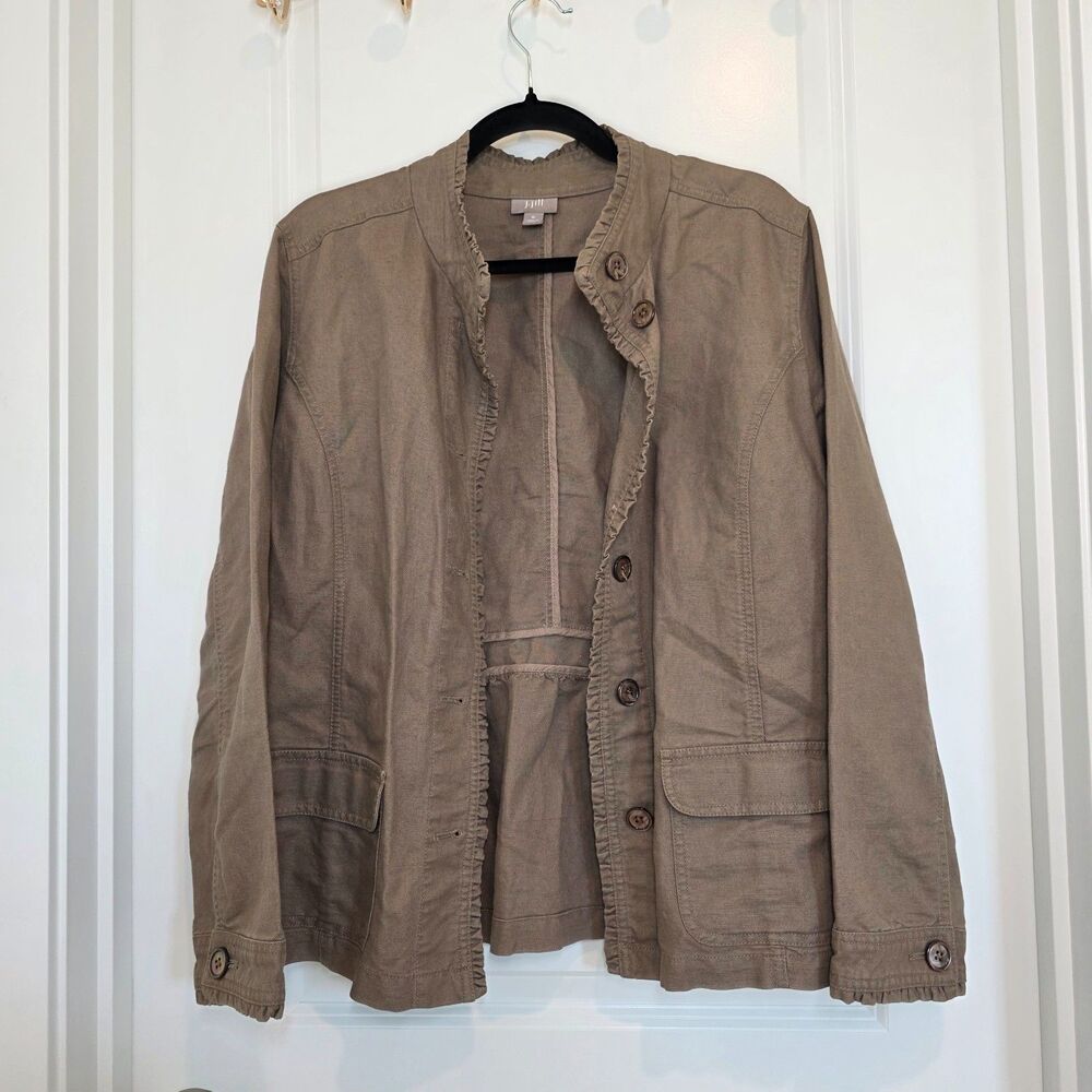 J. Jill Linen Blend Utility Field Jacket Sz M Pockets Safari Natural Breathable